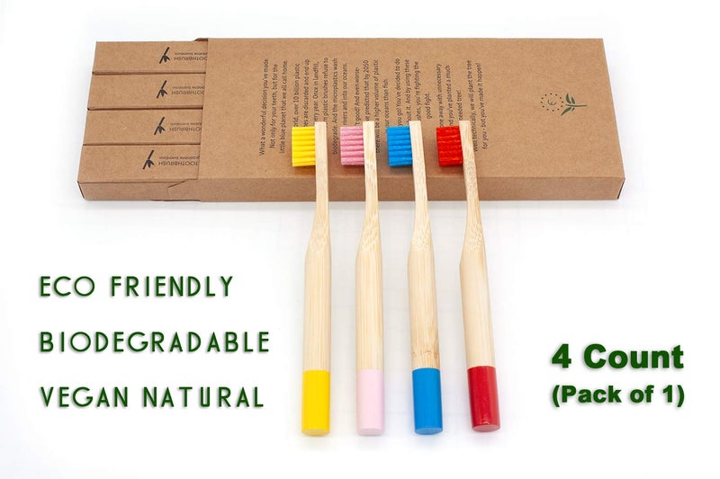 Virgin Forest Kids Bamboo Toothbrushes, Child Size Soft BPA Free Colored Safe Bristles (4 Pack) - Image 2